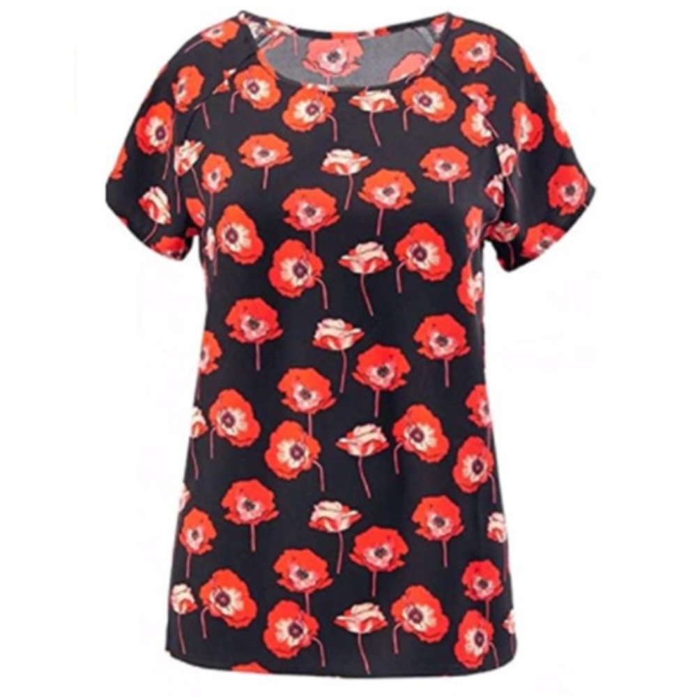 Cabi Women’s Flanders Poppy Floral Short Sleeve Blouse